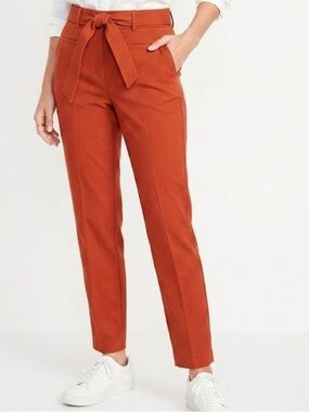Jules & Leopold Cropped Tie-Waist Trousers in Rust Orange